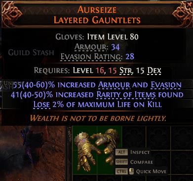 MMOJUGG Path of Exile 2 AURSEIZE LAYERED GAUNTLETS#1017380 Detalles de función y uso del objeto
