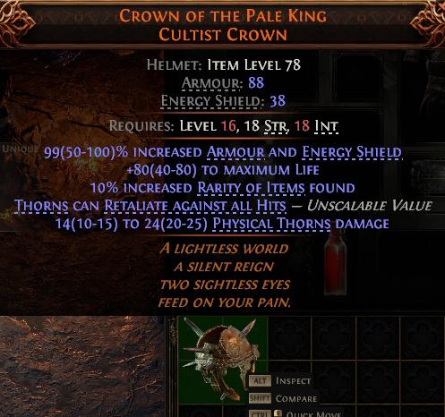 MMOJUGG Path of Exile 2 CROWN OF THE PALE KING CULTIST CROWN#1030873 Detalles de función y uso del objeto